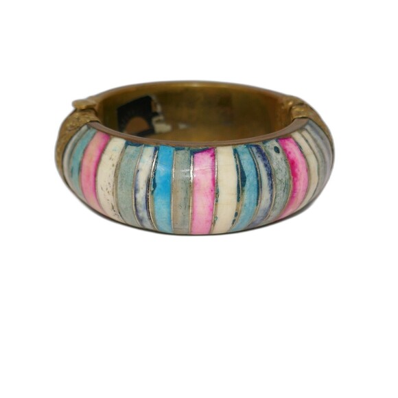 Colorful Brass Pull Pin Hinged Bangle Bracelet - Picture 3 of 12